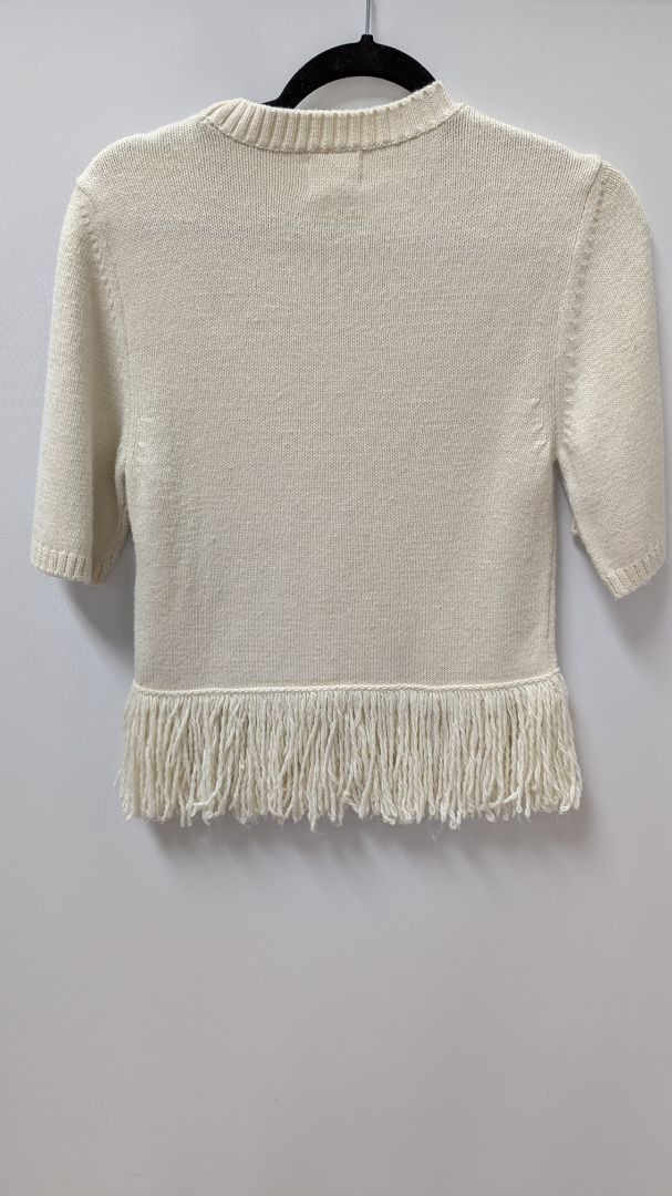 H&M Light Beige Short-Sleeve Fringed Sweater