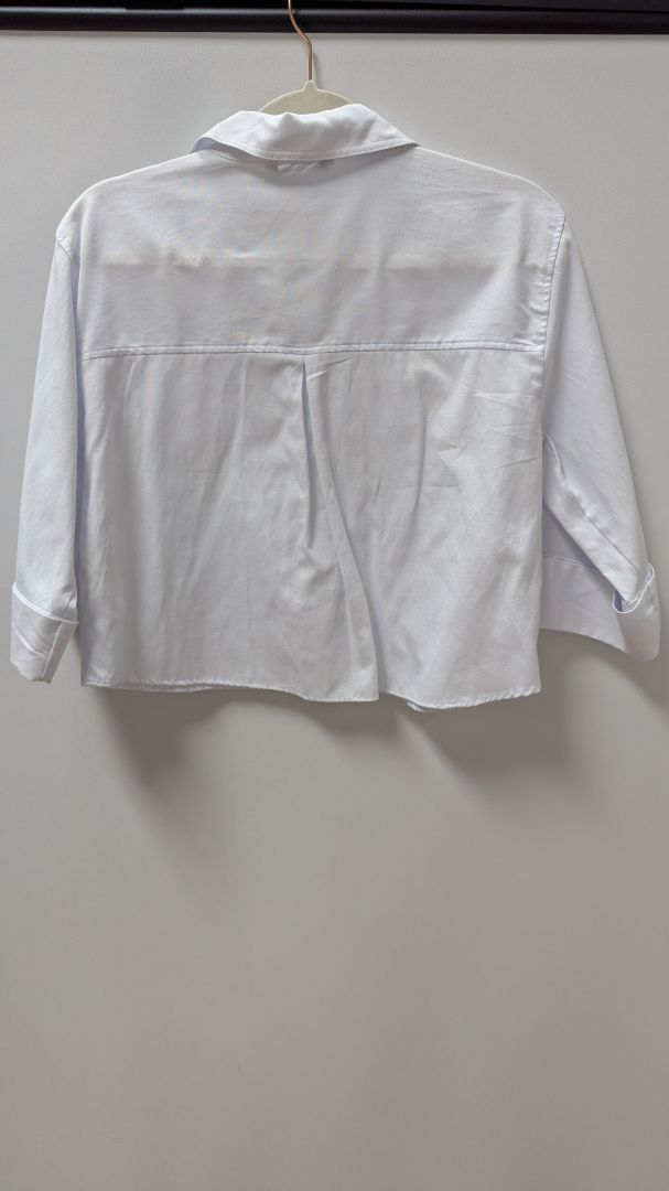 Zara White Button-Down Cropped Utility Shirt