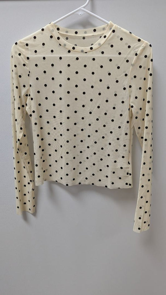 Cream/Black Velvet Polka Dot Cropped Mesh Top