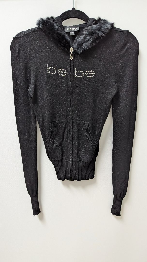 Bebe Black Y2K Full-Zip Embellished Sparkle Hoodie