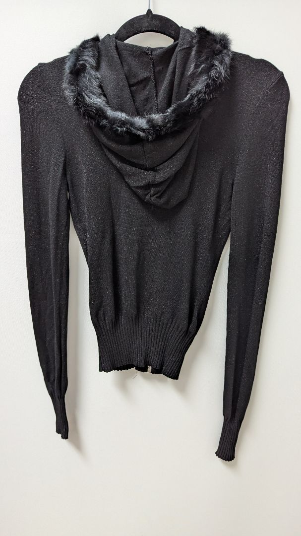 Bebe Black Y2K Full-Zip Embellished Sparkle Hoodie