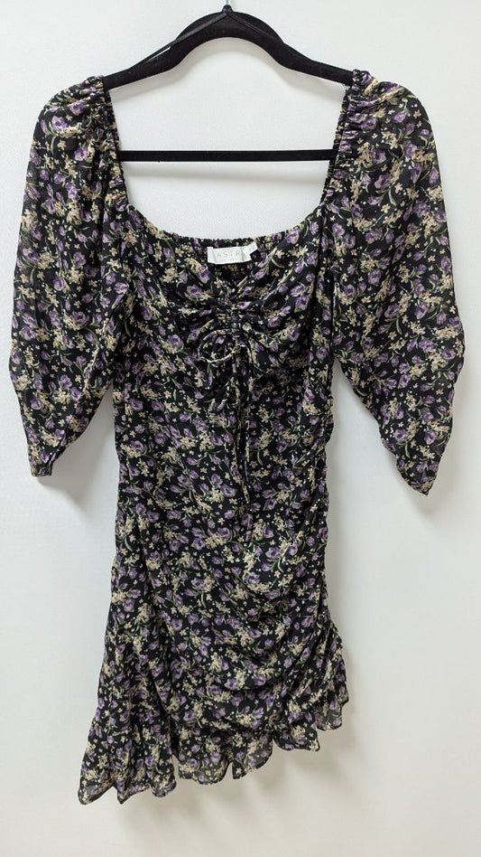 ASTR Black/Purple Floral Drawstring Mini Dress
