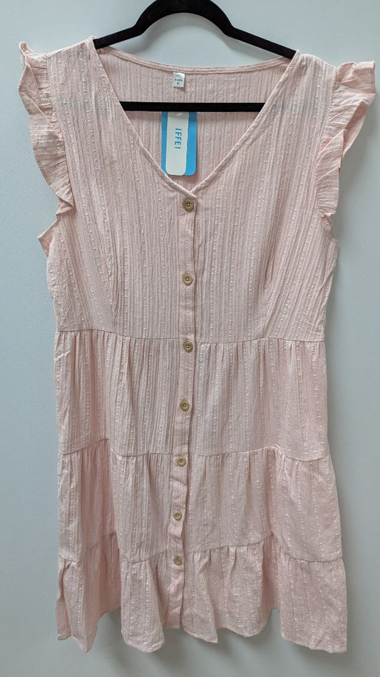 IFFEI Light Pink Ruffle-Sleeve Button-Down Peasant Dress