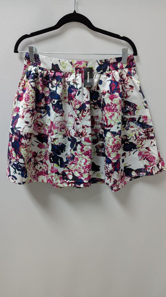 Express White/Pink/Navy Floral Flared Skirt