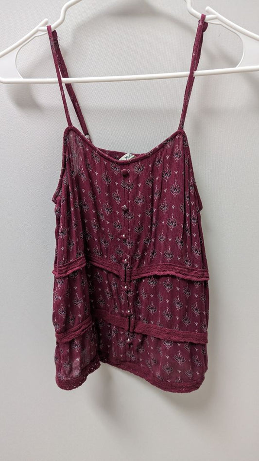 Mudd Wine Red Floral Boho Tier Cami Tank Top