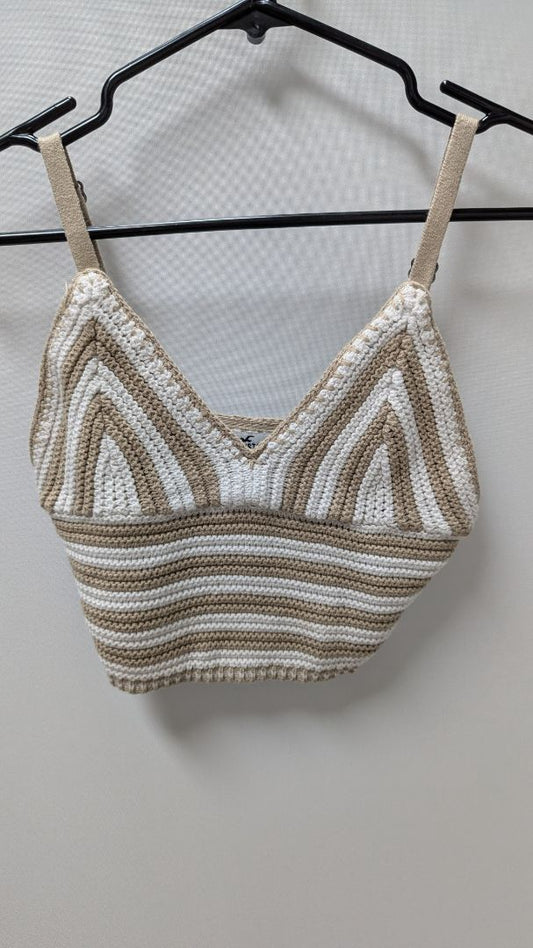 Hollister Cream/Tan Striped Crop Crochet Bralette