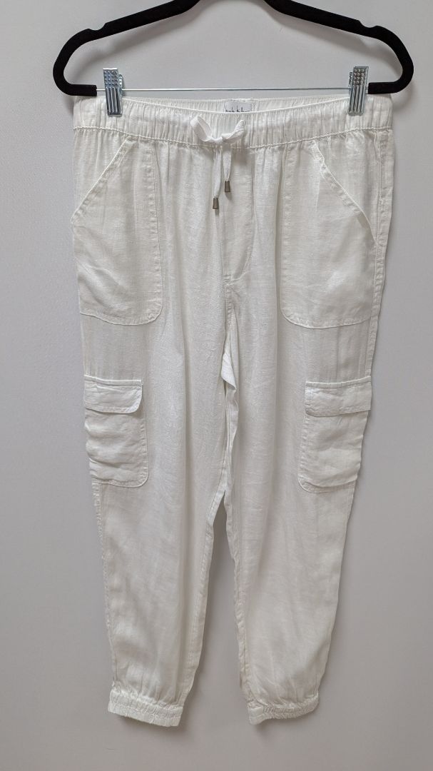Nicole Miller NY White Linen Cargo Jogger Casual Pants
