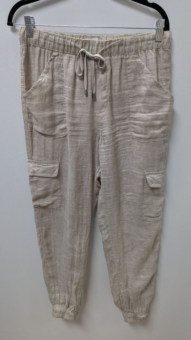 Nicole Miller NY Khaki Linen Cargo Jogger Casual Pants