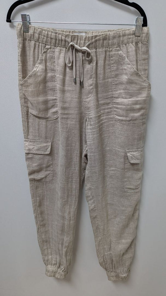 Nicole Miller NY Khaki Linen Cargo Jogger Casual Pants