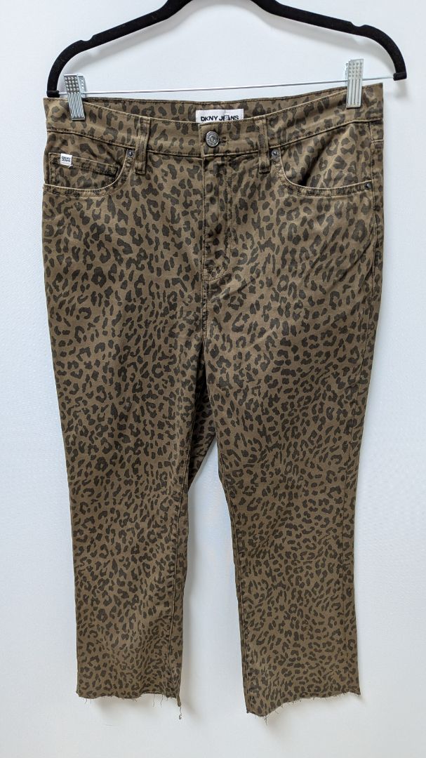 DKNY Jeans Dark Brown Leopard High-Rise Cropped Flare Jeans