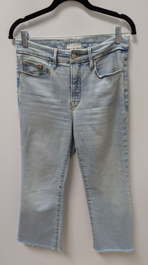 Good American Light Wash Crop Mini Bootcut Jeans