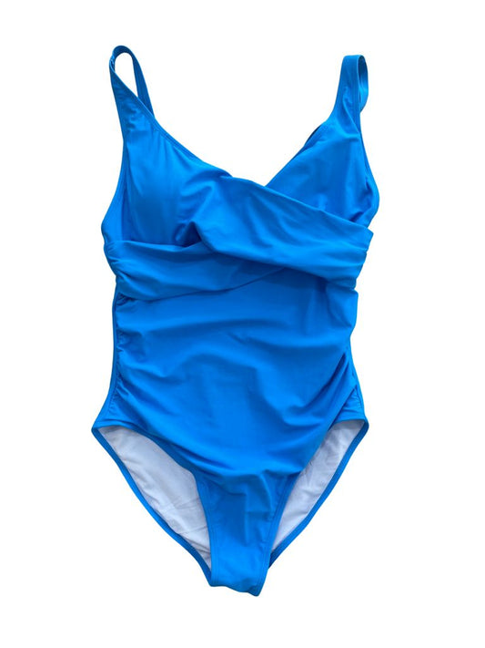 Pink Queen Blue V Neck Twisted Front Swimsuit