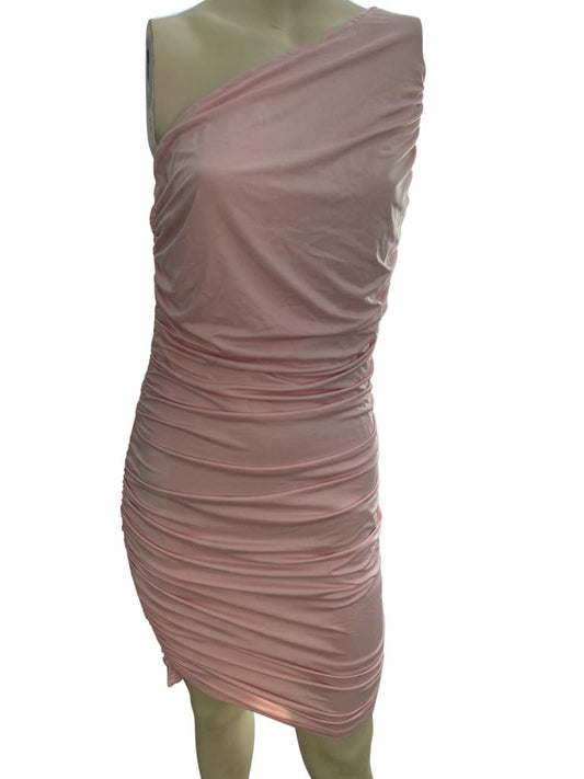Pretty Garden Pink One Shoulder Bodycon Ruched Dress