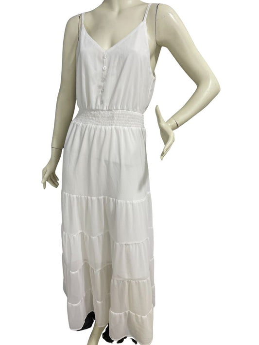 Pretty Garden White Spaghetti Strap Maxi Dress