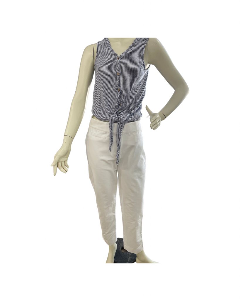 Rachel Zoe Blue and White Striped Button Up Tie Front Linen Tank