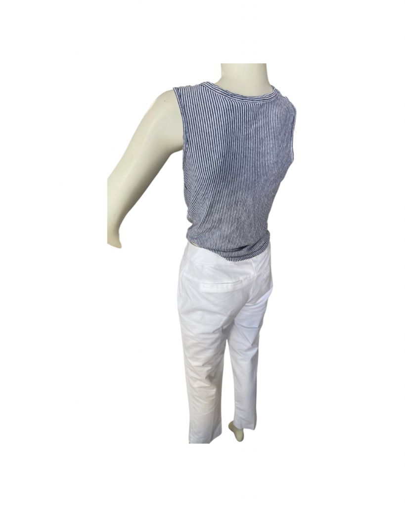 Rachel Zoe Blue and White Striped Button Up Tie Front Linen Tank