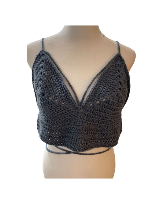 Recycled Threads Handmade Blueish Grey Crochet Bralette