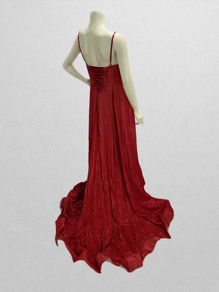 Red Glitter Spaghetti Strap Floor Length Formal Dress