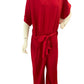 Red Short Sleeve Wide Leg Jumpsuit with Belt