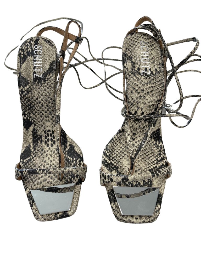 Schutz Snake Print Stiletto Lace Up Sandals