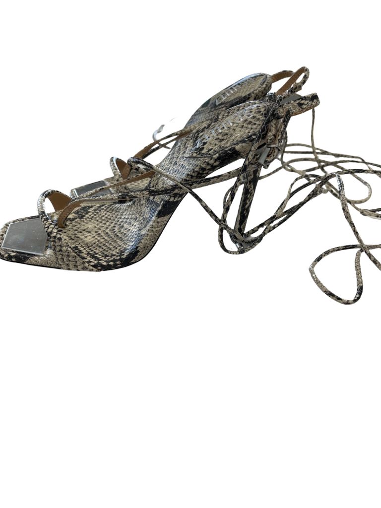 Schutz Snake Print Stiletto Lace Up Sandals