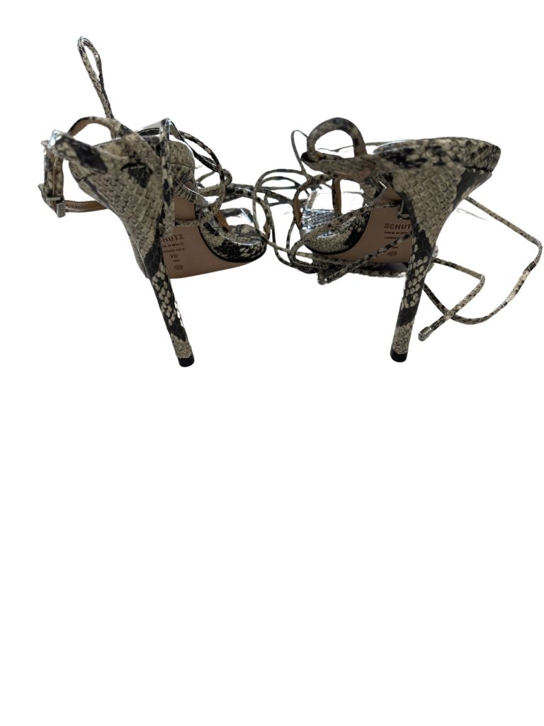 Schutz Snake Print Stiletto Lace Up Sandals