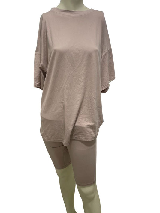 Simplee Pink Short Sleeve Oversize Tee and Bike Short Set