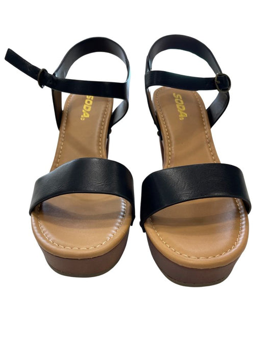 Soda Black Chivas Ankle Strap Sandal Wedges