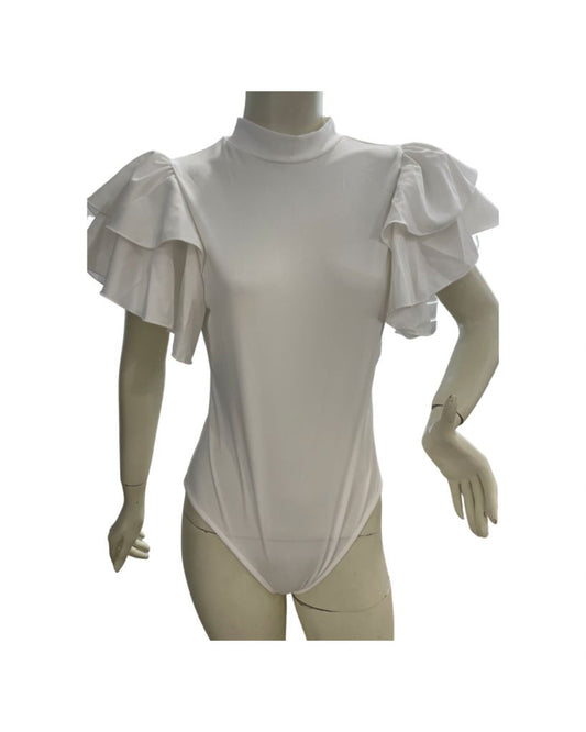 Soly Hux White Mock Neck Ruffle Sleeve Bodysuit