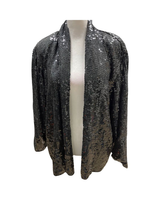 Style n Design Vintage Black Sequin Open Front Blazer