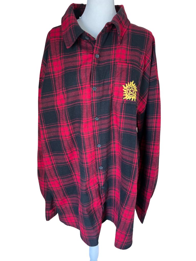 Supernatural Black/Red Plaid Button Up Long Sleeve Shirt