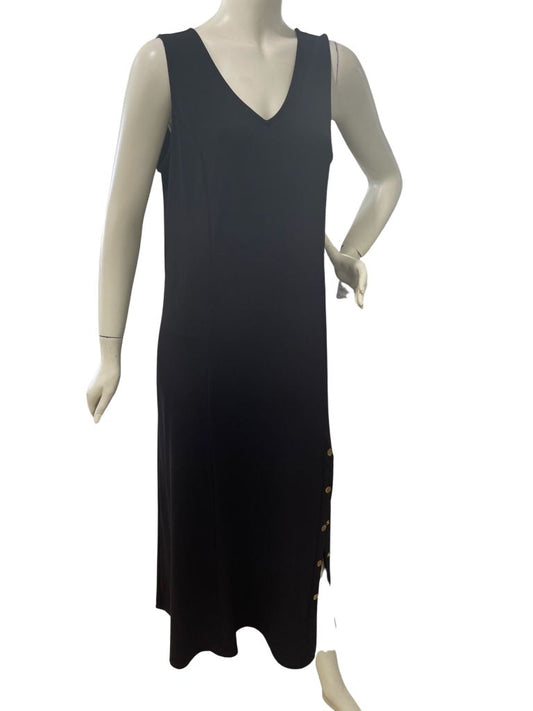 Susan Graver Liquid Black Tank Sleeveless Maxi Dress with Bottom Button