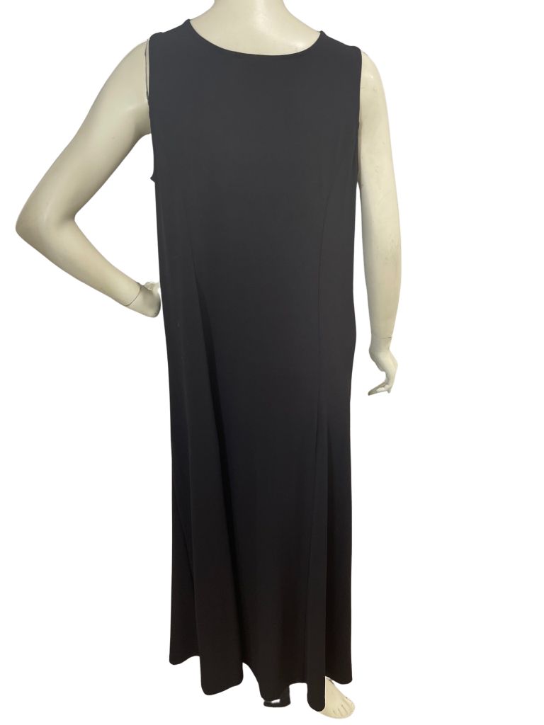 Susan Graver Liquid Black Tank Sleeveless Maxi Dress with Bottom Button