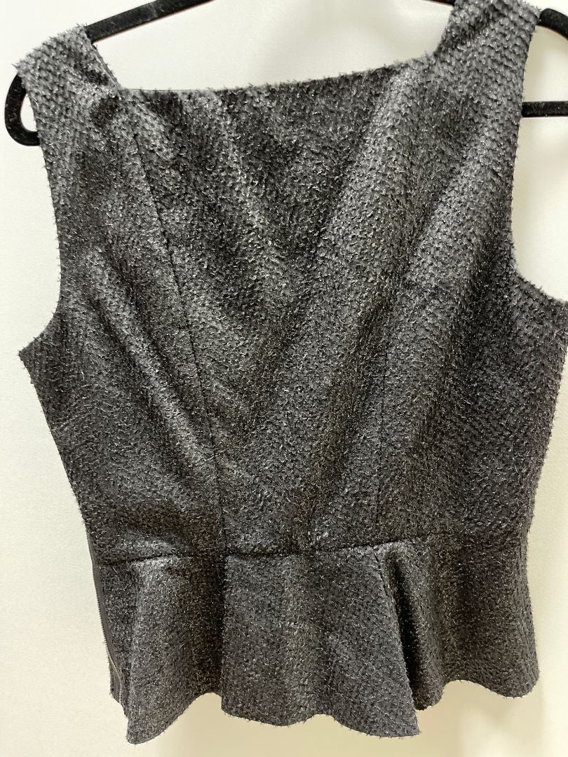 Tahari Black/Silver Textured Sleeveless Peplum Blouse