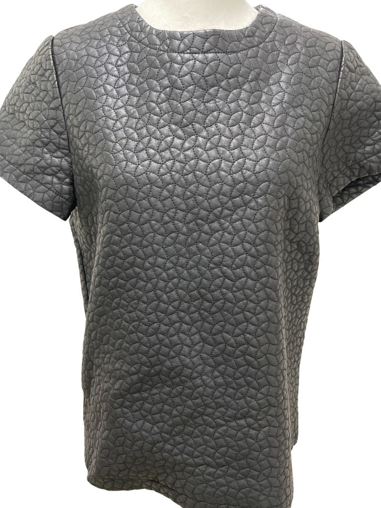 Topshop Black Faux Leather Stitched Short Sleeve Blouse