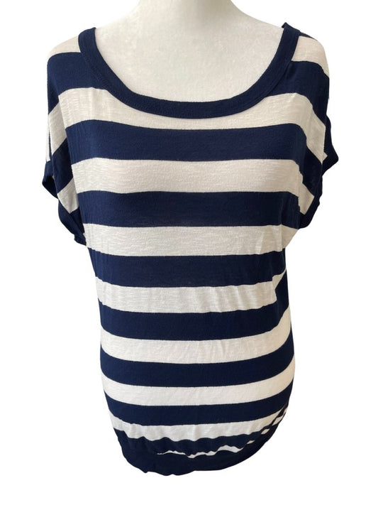 Twenty One Blue and White Striped Short Sleeve Blouse