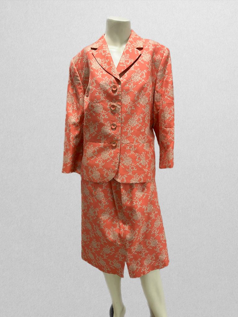 Valerie Stevens Vintage Peach and Beige Brocade Two Piece Business Suit