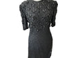 Vintage Black Silk Sequin Open Back Short Sleeve Cocktail Dress