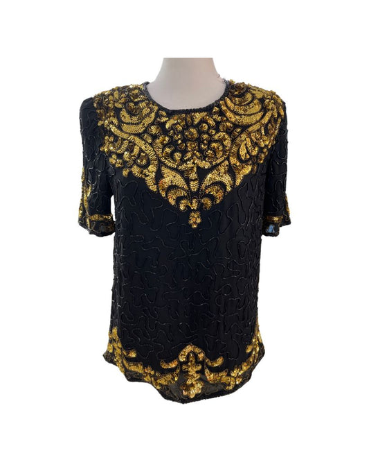 Vintage Black and Gold Sequin Blouse