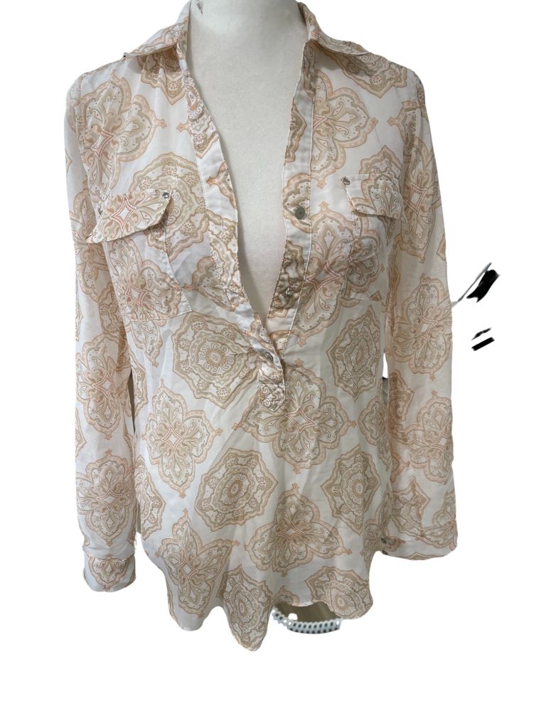 White House Black Market Pink/White Paisley Sheer Blouse