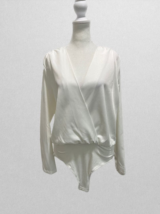 WDIRARA White Bodysuit V Neck Long Sleeve