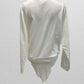 WDIRARA White Bodysuit V Neck Long Sleeve
