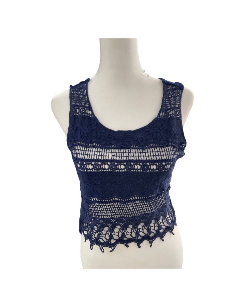 XXI Navy Cropped Tank with Lace Front