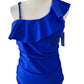 Yonique Blue One Shoulder Ruffled Swim Top