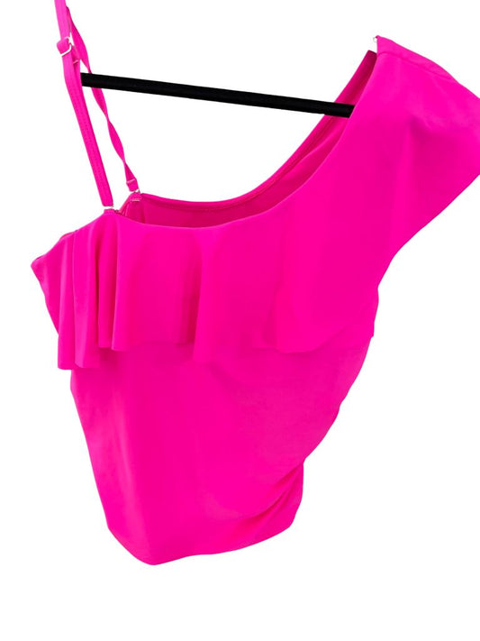 Yonique Hot Pink One Shoulder Ruffled Swim Top