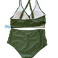 Yonique Olive Swim Two Piece with Halter Top and Criss Cross High Waisted Bottom