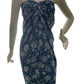Zara Blue and White Floral Textured Strapless Dress