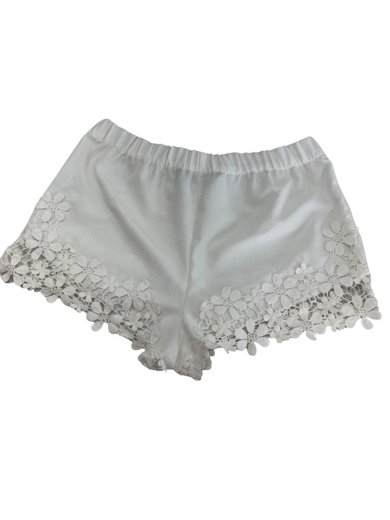 Zara Trafaluc White Shorts With Lace Embellishment Hem