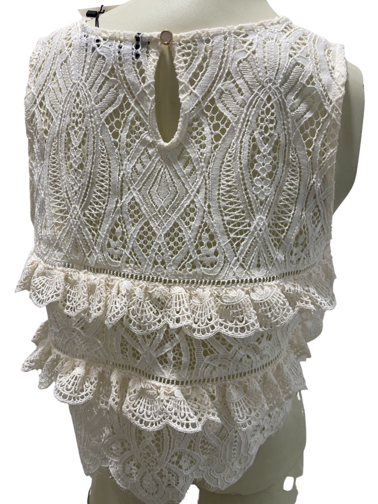 Zara White Sleeveless Ruffled Lace Crop Top