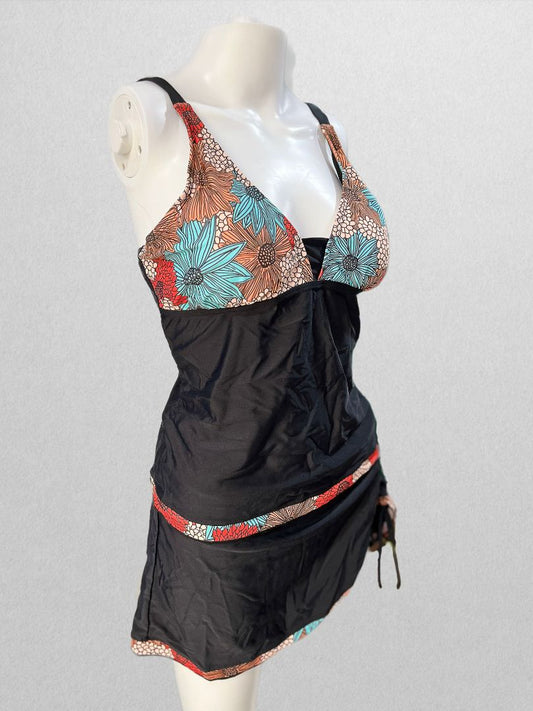 Black/Floral Tankini Swim Top